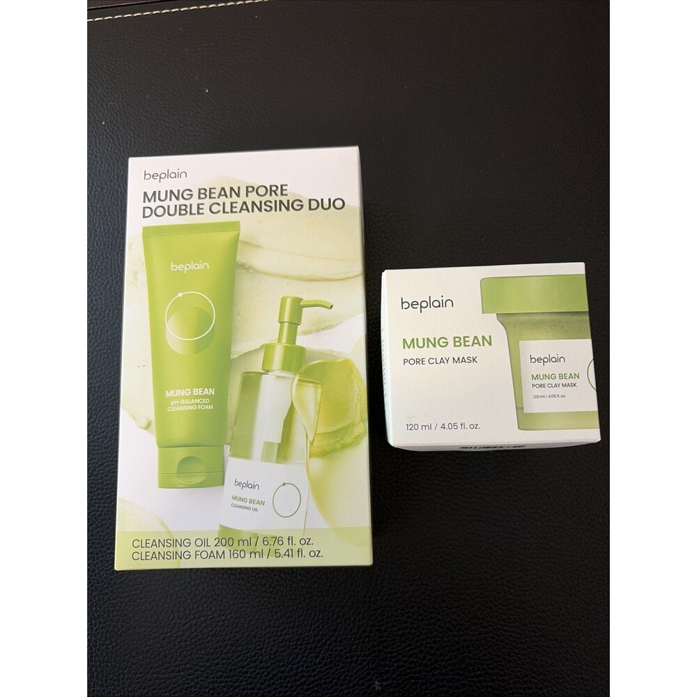 beplain Mung Bean Pore Set: Double Cleansing Duo + Clay Mask 120ml  New